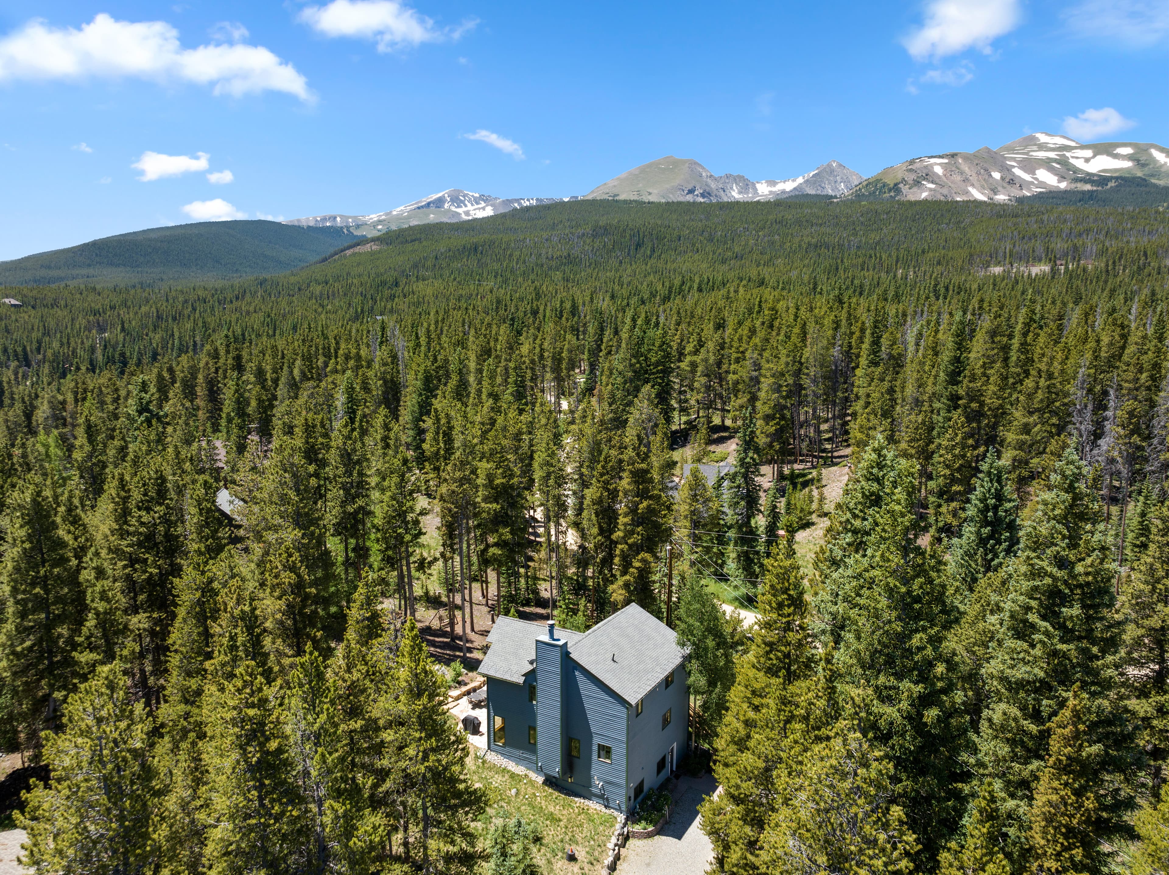 Aerial view of driveway and property