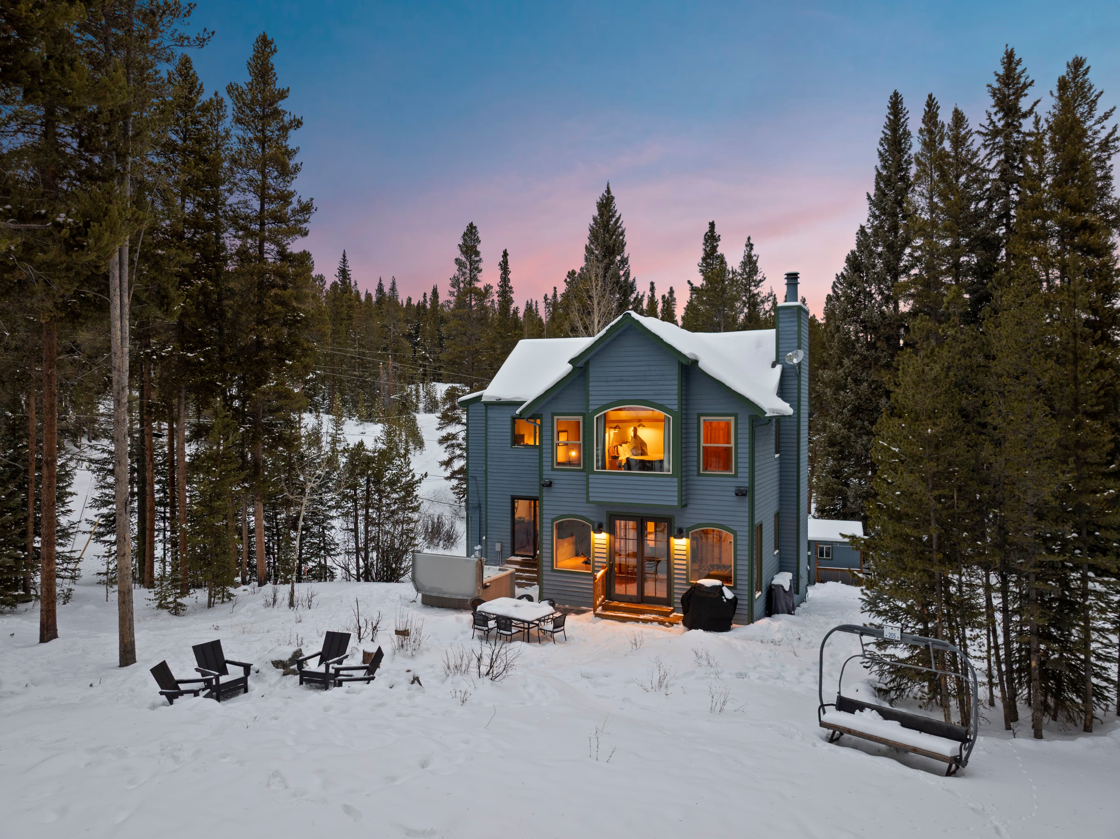 Backyard at dusk with mountain views